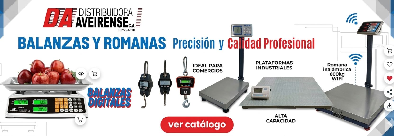 Descubre la línea más completa de balanzas y romanas profesionales en Distribuidora Aveirense. Desde balanzas digitales comerciales de alta precisión hasta plataformas de pesaje industrial de gran capacidad y básculas inalámbricas con conexión Wi-Fi. Tenemos la tecnología exacta que tu comercio o industria necesita para garantizar mediciones perfectas y optimizar tus procesos.